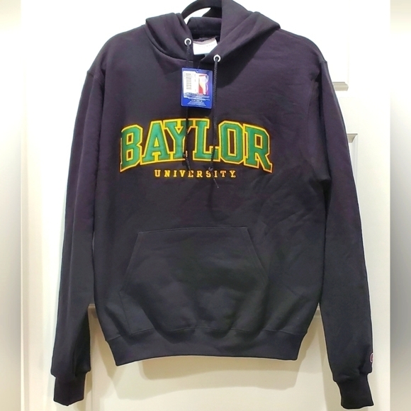 NWT CHAMPION BAYLOR UNIVERSITY BLACK HOODIE SWEATSHIRT UNISEX SMALL GREEN YELLOW - Picture 1 of 13